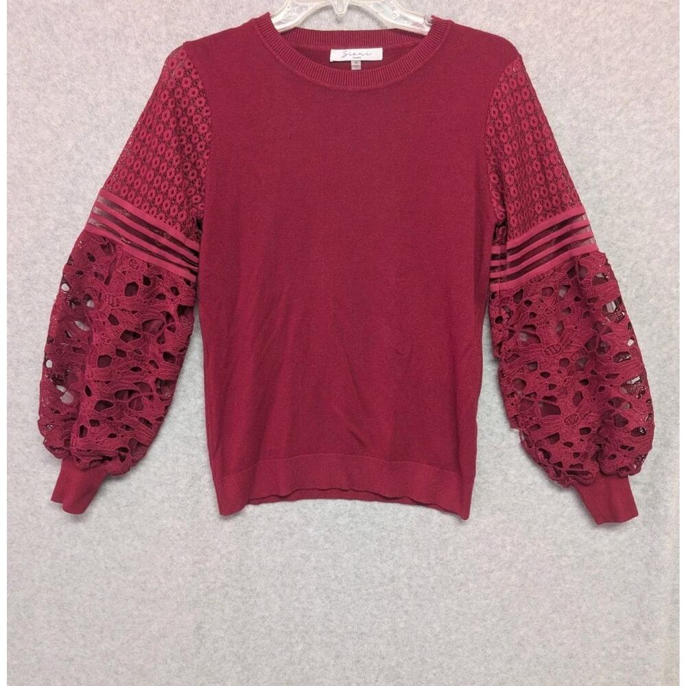 Women's Sioni Milano Maroon Long Crocheted Sleeve Sweater Blouse Size Medium